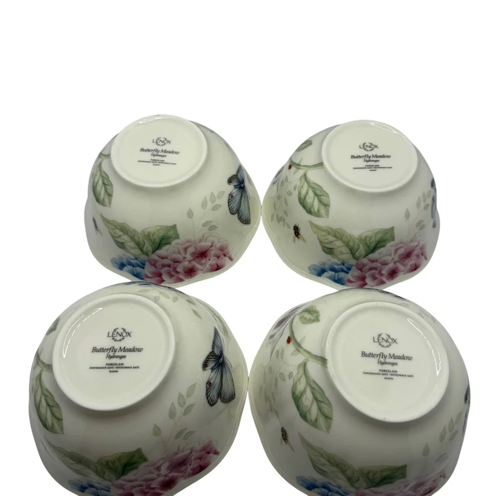 Set of 4 Lenox Butterfly Meadow‎ Hydrangea Bowls Porcelain Floral Butterfly 5.5